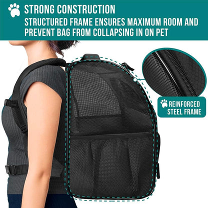 Deluxe Pet Carrier Backpack for Small Cats and Dogs, Puppies | Ventilated Design, Two-Sided Entry, Safety Features and Cushion Back Support | for Travel, Hiking, Outdoor Use