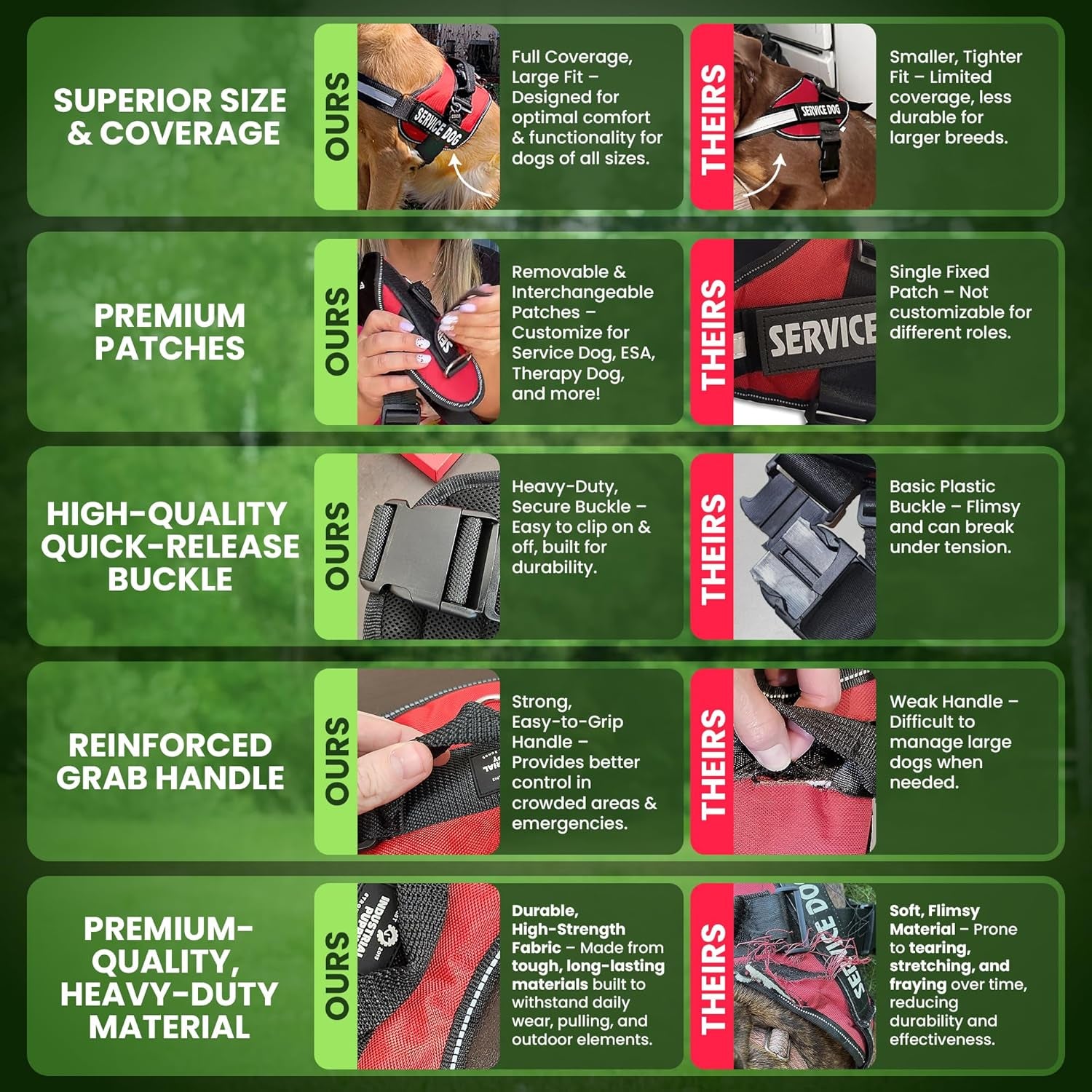 Service Dog Vest with Hook and Loop Straps & Matching Service Dog Leash Set - Harnesses from XXS to XXL - Service Dog Harness Features Reflective Patch and Comfortable Mesh Design