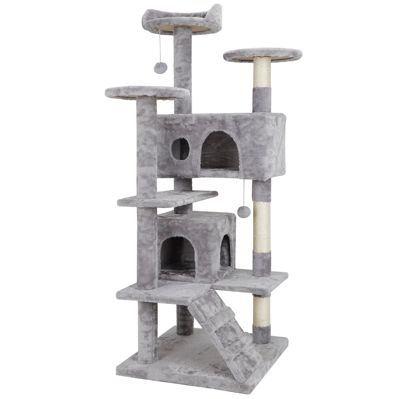 54" Cat Tree Scratching Post Condo Activity Tower Playhouse W/ Cave & Ladders