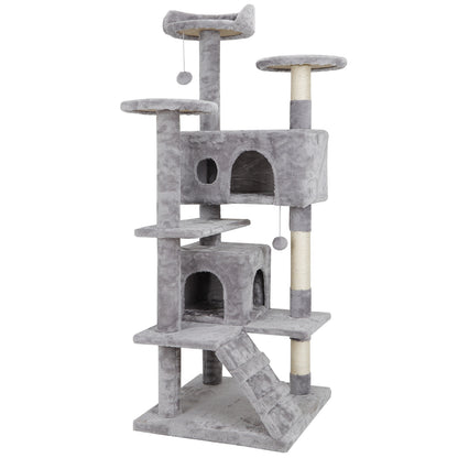 54" Cat Tree Scratching Post Condo Activity Tower Playhouse W/ Cave & Ladders