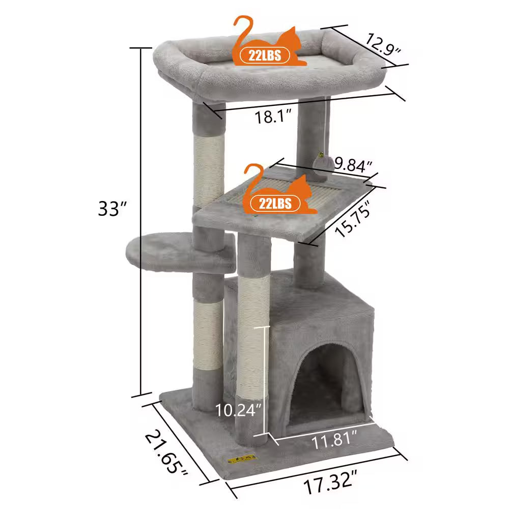 33 In. Cat Tree with Cat Bed Scratching Post