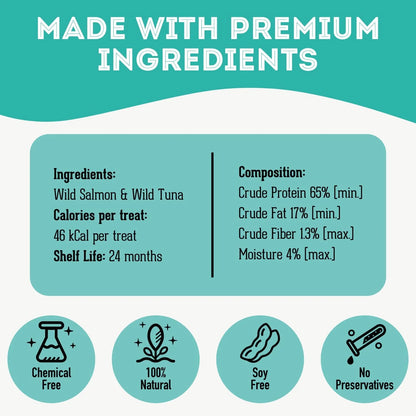 Dehydrated Protein Wild Salmon & Tuna Treat for Dogs & Cats (90G, 1 Pack)