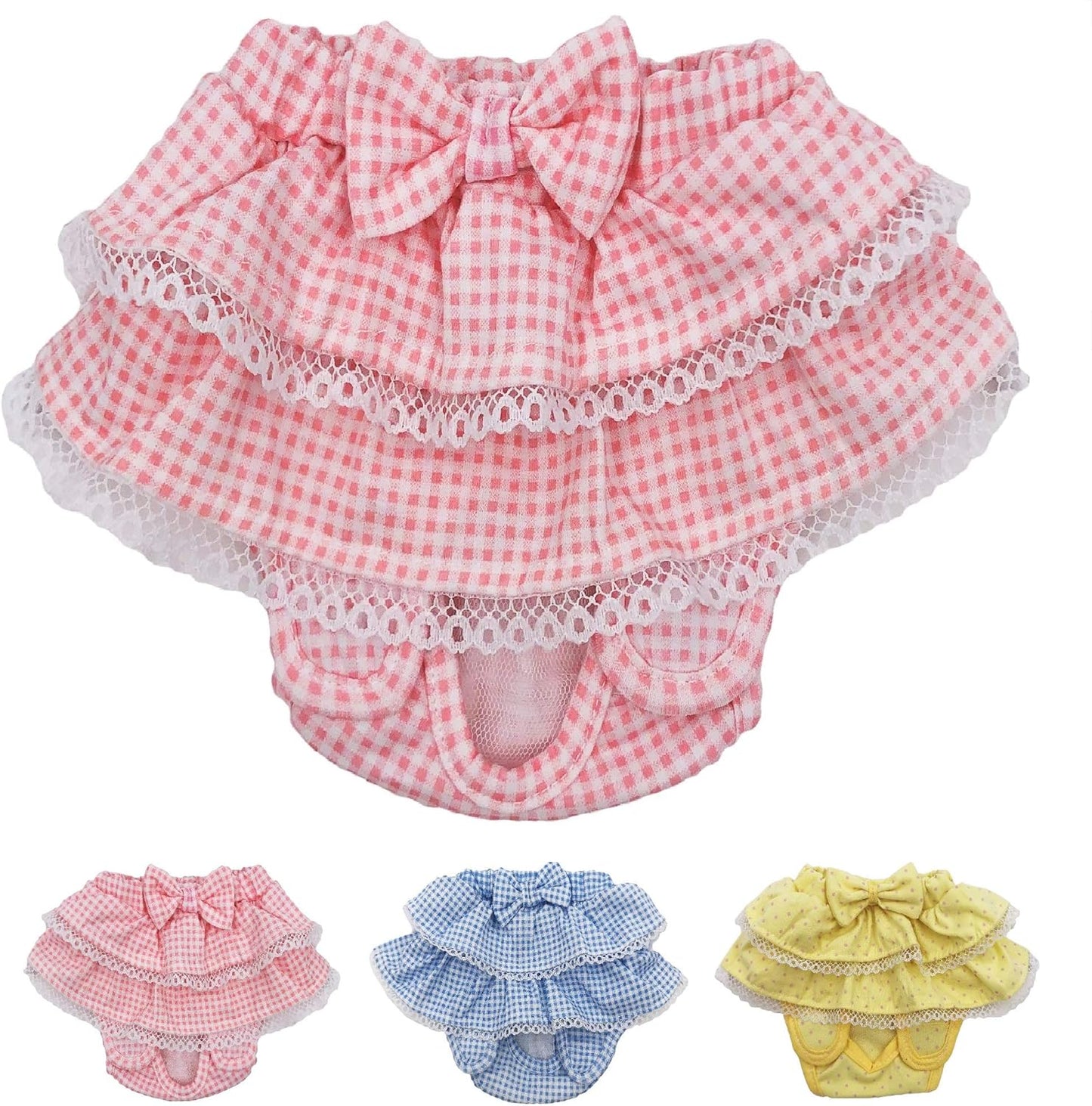 Dog Skirt Diaper Female Sanitary Pant Dress Ruffles Cotton Small Pet Cat (Pink, Small: Waist 6" - 8")