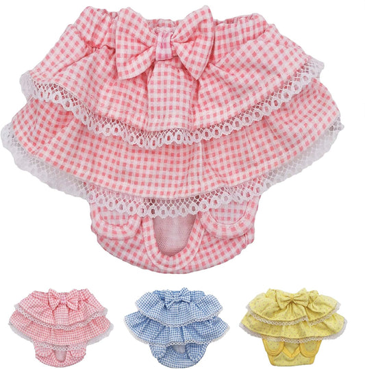 Dog Skirt Diaper Female Sanitary Pant Dress Ruffles Cotton Small Pet Cat (Pink, Small: Waist 6" - 8")