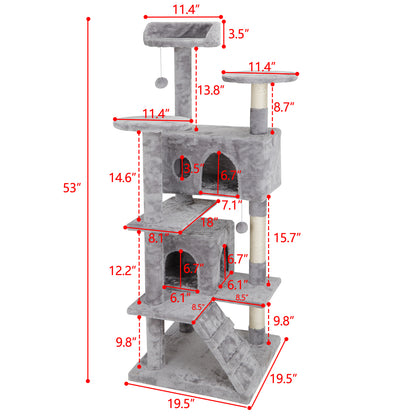 54" Cat Tree Scratching Post Condo Activity Tower Playhouse W/ Cave & Ladders