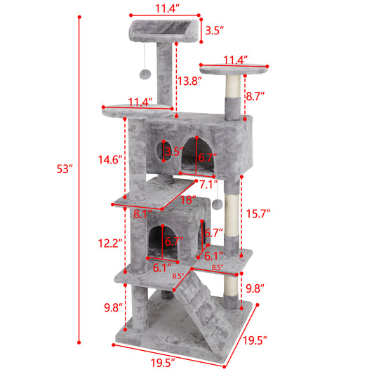 54" Cat Tree Scratching Post Condo Activity Tower Playhouse W/ Cave & Ladders