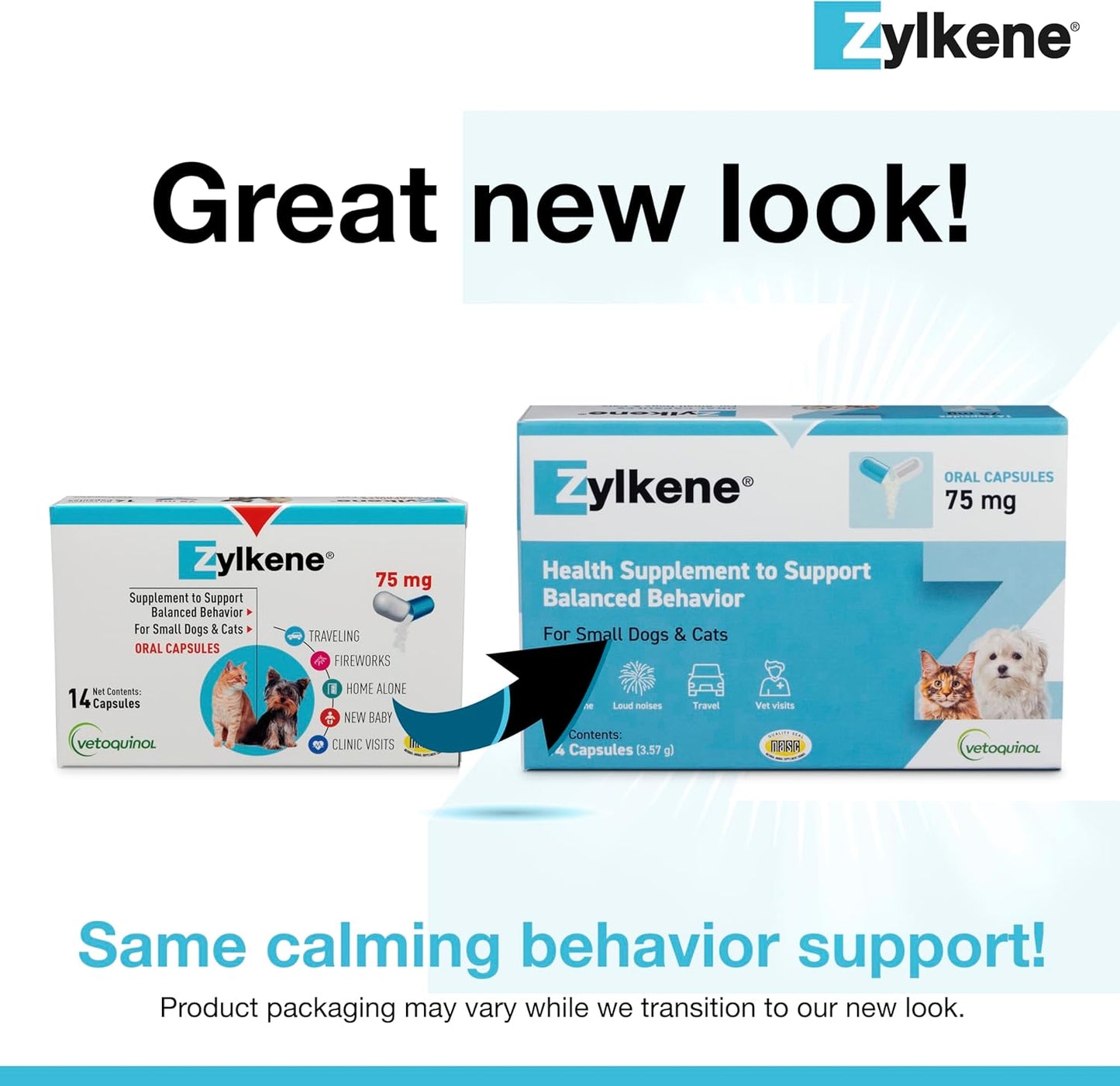 Zylkene Calming Support Supplement for Small Dogs and Cats, Helps Promote Relaxation and Reduce External Stress Factors, Daily Behavioral Support and Anxiety Relief for Dogs and Cats, 75Mg
