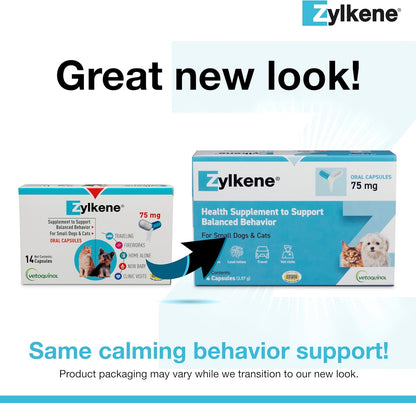 Zylkene Calming Support Supplement for Small Dogs and Cats, Helps Promote Relaxation and Reduce External Stress Factors, Daily Behavioral Support and Anxiety Relief for Dogs and Cats, 75Mg