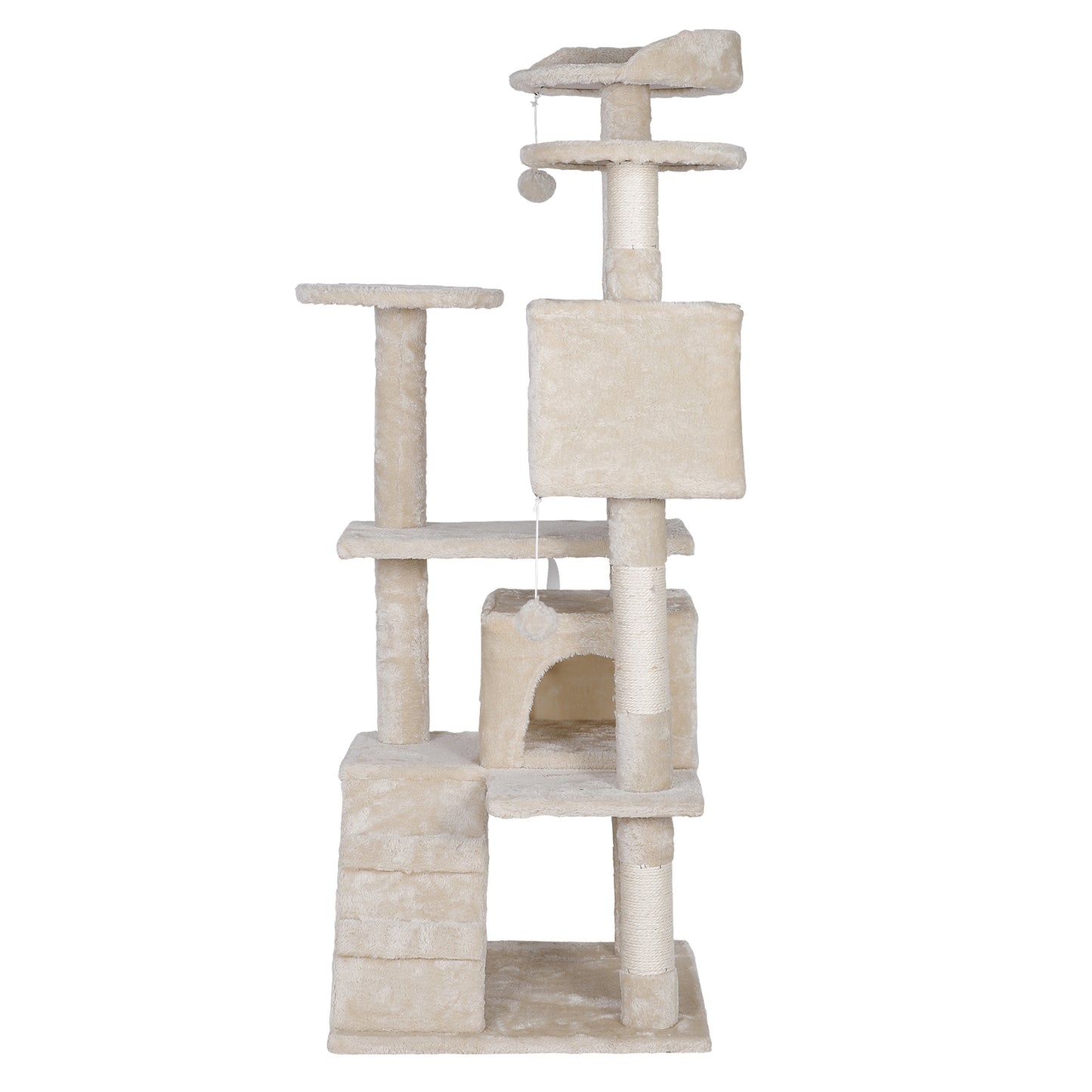 55'' Cat Tree Condo Scratching Post Sturdy Cat Activity Center Light Beige