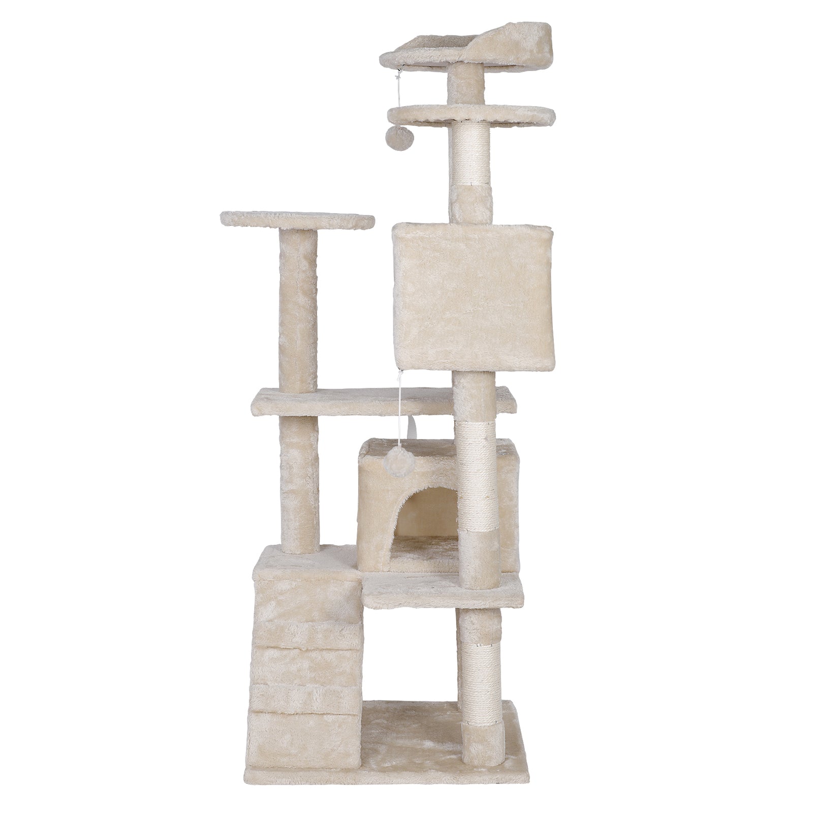 55'' Cat Tree Condo Scratching Post Sturdy Cat Activity Center Light Beige