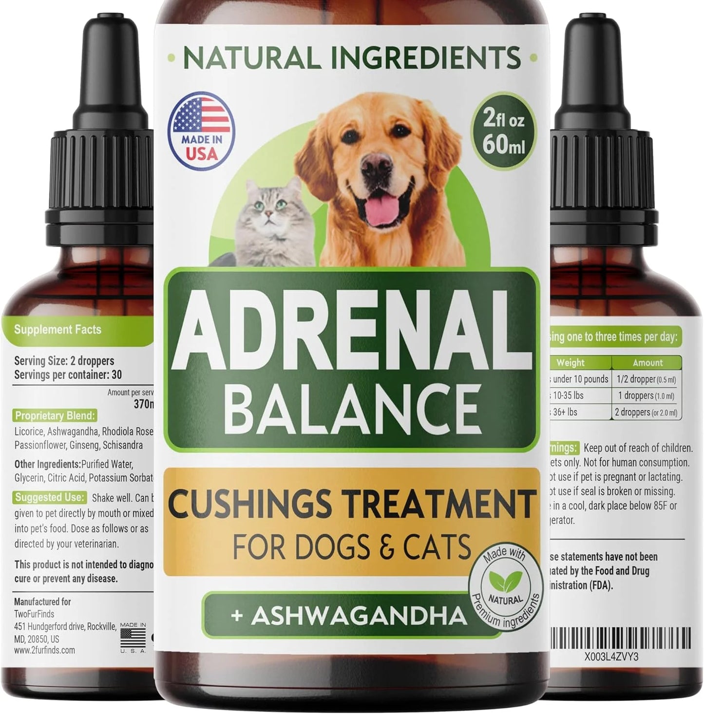 Аdrenal Balance for Dogs and Cats - Cushings Treatment for Pets, Аdrenal Support W/Ashwagandha, Licorice Root, Rhodiola Rosea – Best Cushings Treatment for Dogs - 2Oz Harmony Herbal Drops