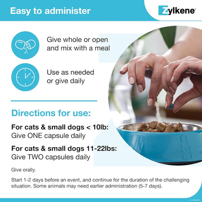 Zylkene Calming Support Supplement for Small Dogs and Cats, Helps Promote Relaxation and Reduce External Stress Factors, Daily Behavioral Support and Anxiety Relief for Dogs and Cats, 75Mg