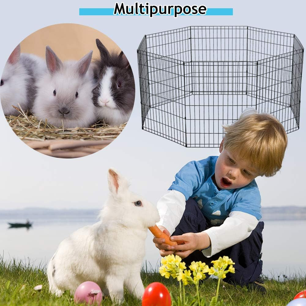 Puppy Playpen Dog Fence Pet Playpen 8 Panel Metal Portable Foldable Indoor Outdoor Pet Exercise Pen Animal Wire Yard Crate Kennel Pets Playpen for Small Medium Large Dogs