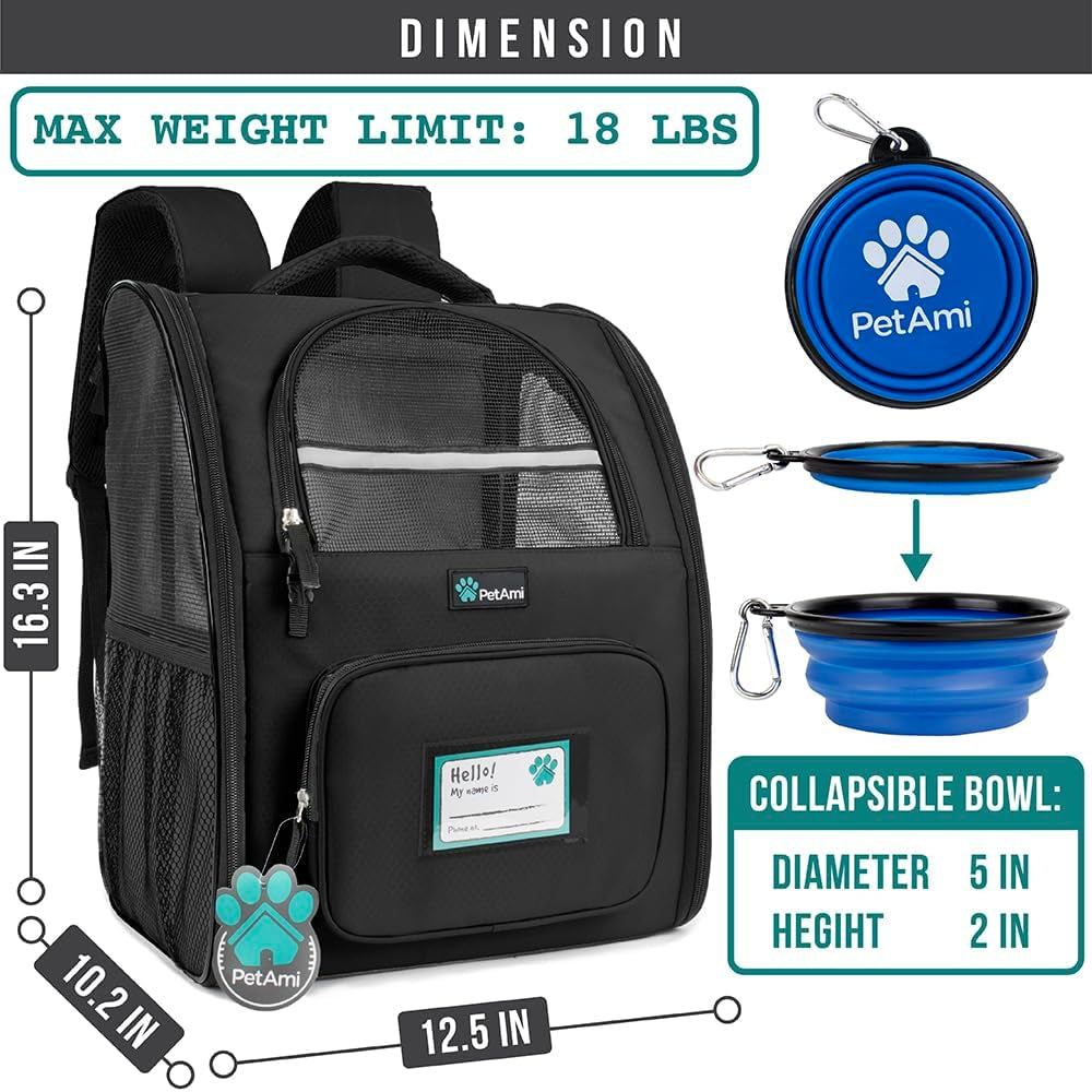 Deluxe Pet Carrier Backpack for Small Cats and Dogs, Puppies | Ventilated Design, Two-Sided Entry, Safety Features and Cushion Back Support | for Travel, Hiking, Outdoor Use