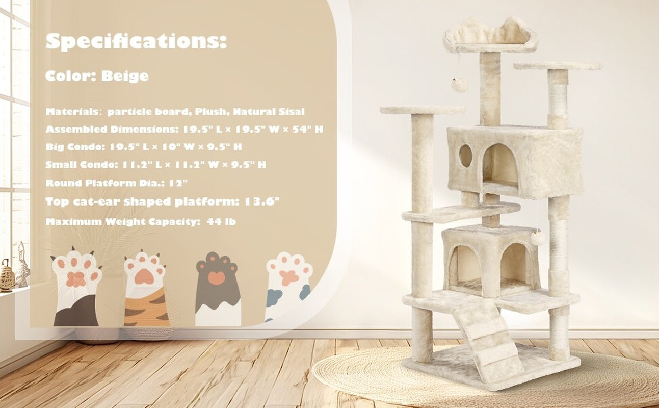 54In Cat Tree Tower Condo with Scratching Post for Kittens Pet House Furniture