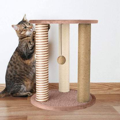 Tan and Cream 3 Pole Cat Scratching Post with Perch
