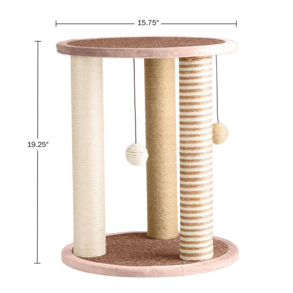 Tan and Cream 3 Pole Cat Scratching Post with Perch