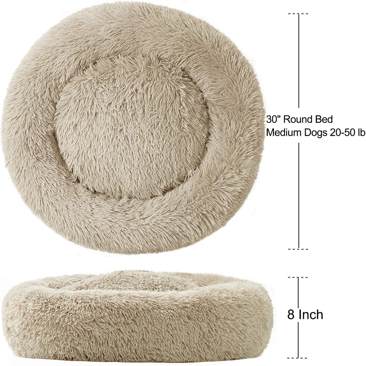 Washable Dog round Bed Large Dogs, Donut Dog Bed Medium Dog, Comfy Dog Calming Cuddler Bed