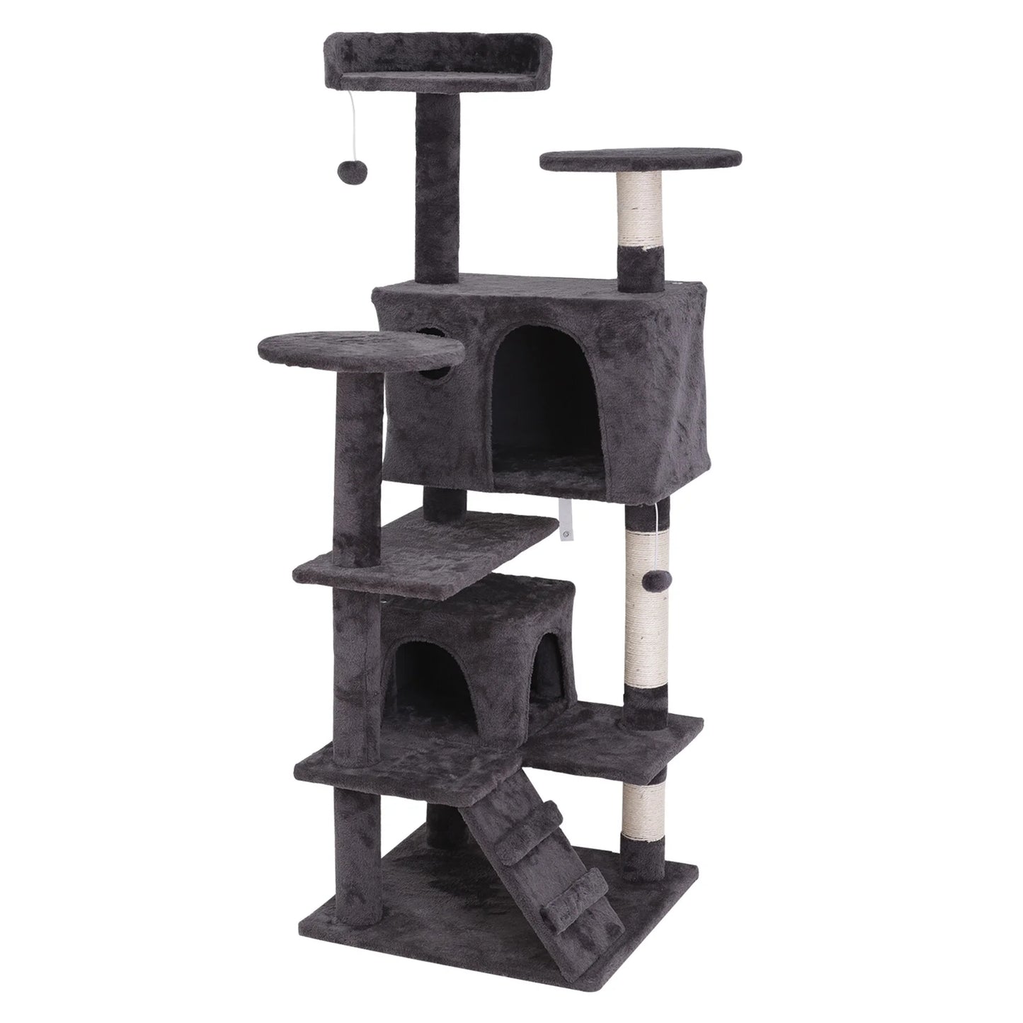 55-In Cat Tree & Condo Scratching Post Tower, Dark Gray