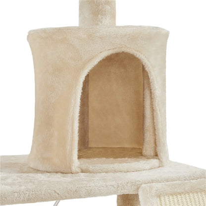 Easyfashion 63.5''H Multi Level Cat Tree Condo with Scratching Post, Beige