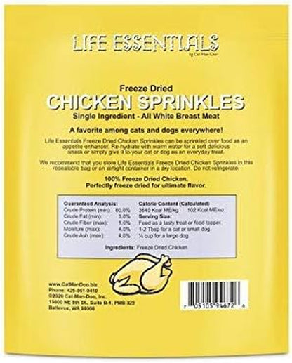 All Natural Freeze Dried Chicken Crushed Sprinkles Powder for Dogs & Cats - No Fillers, Preservatives, or Additives - No Grain Tasty Treat
