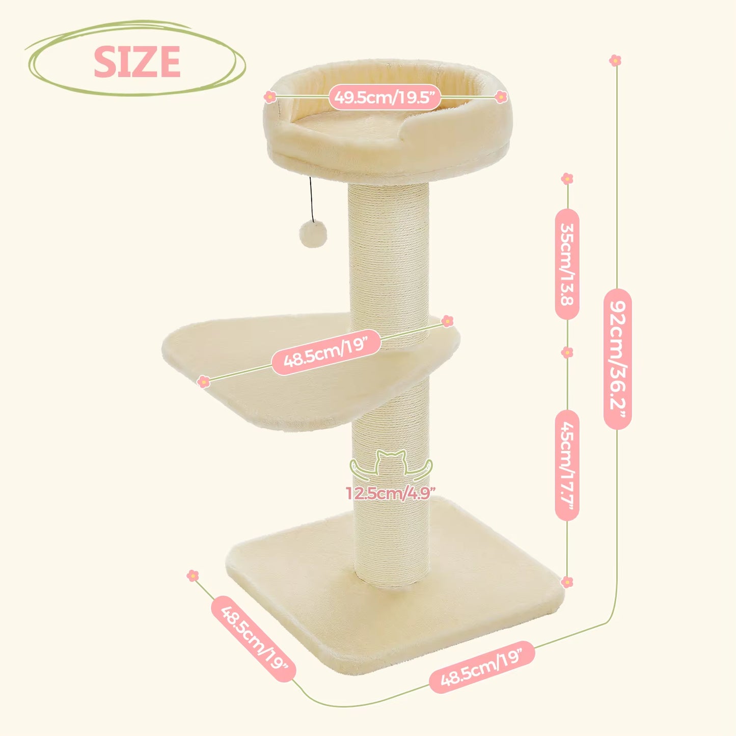 Cat Tree Cat Tower with Super Thick Scratching Post Cat Scratching Post for Large Cats Flower Cat Bed Tall Cat Scratcher Indoor
