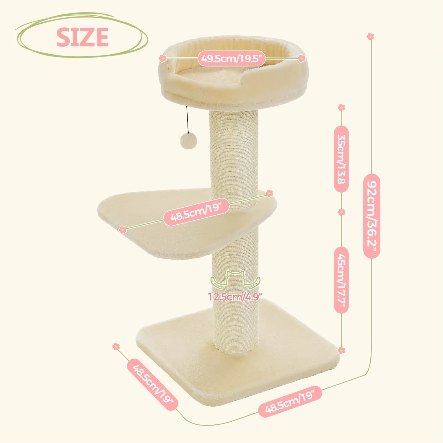 Cat Tree Cat Tower with Super Thick Scratching Post Cat Scratching Post for Large Cats Flower Cat Bed Tall Cat Scratcher Indoor