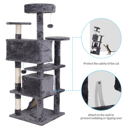53-In Cat Tree & Condo Scratching Post Tower, Dark Gray