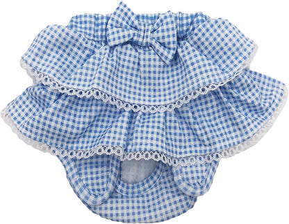 Dog Skirt Diaper Female Sanitary Pant Dress Ruffles Cotton Small Pet Cat (Blue, Medium: Waist 8" - 11")
