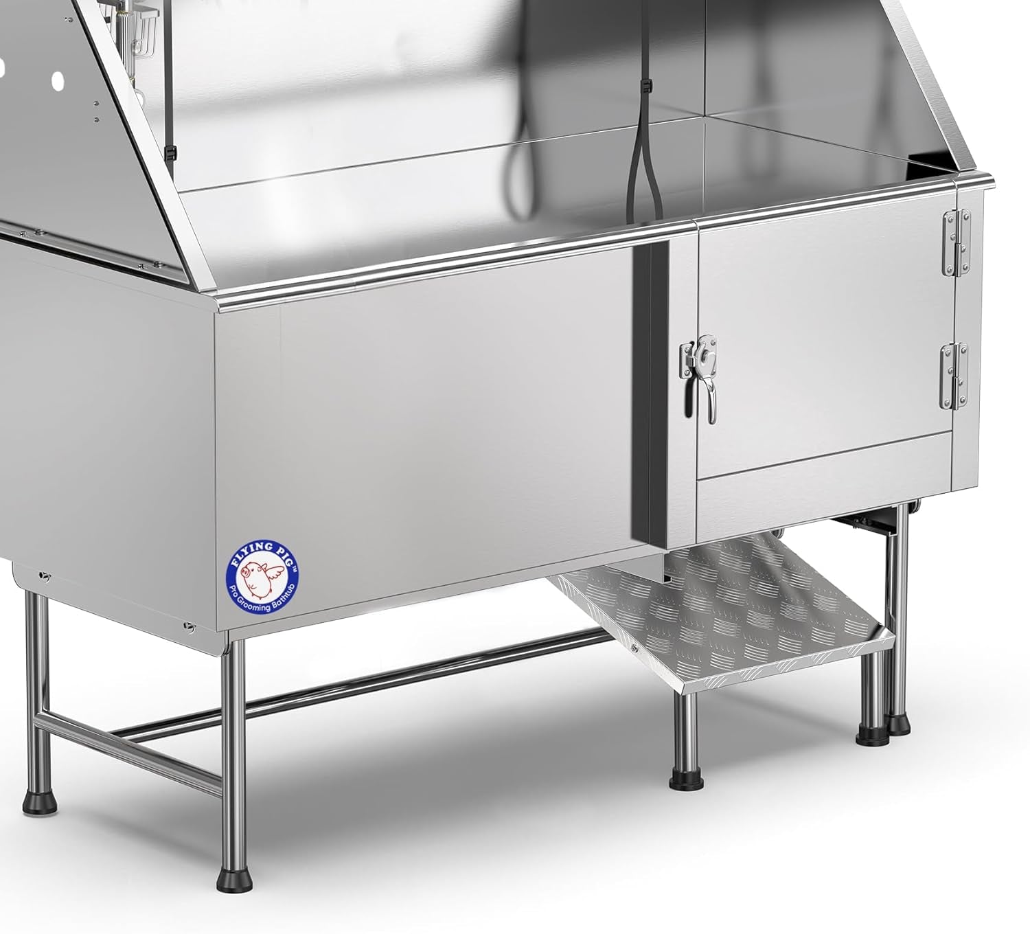 62" Stainless Steel Pet Dog Bath Tub with Faucet (Right Door/Left Drain), 62 X 27 X 58