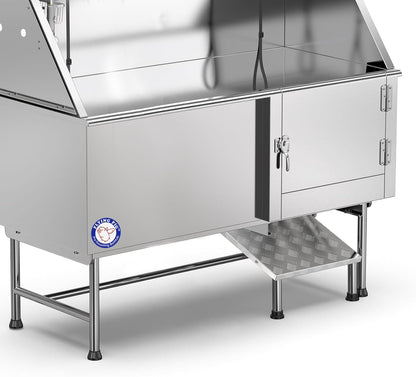 62" Stainless Steel Pet Dog Bath Tub with Faucet (Right Door/Left Drain), 62 X 27 X 58