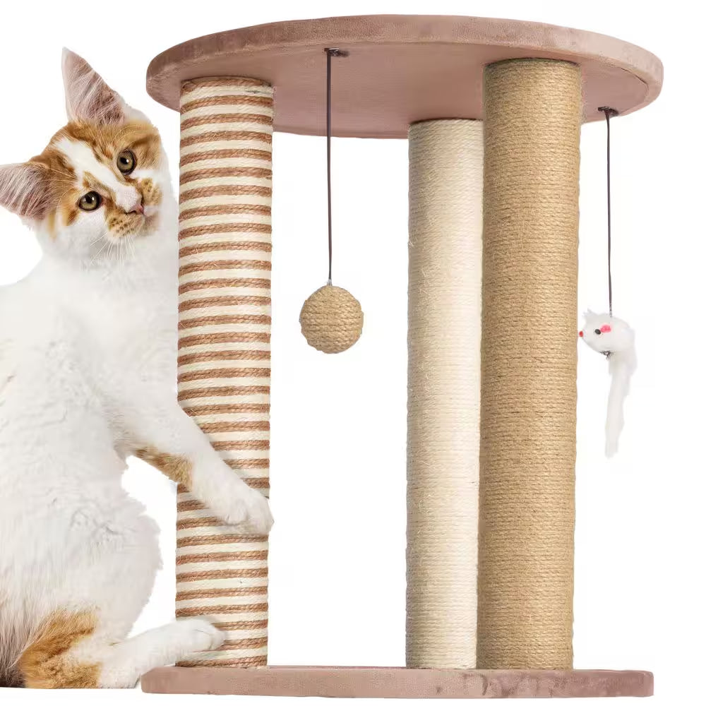 Tan and Cream 3 Pole Cat Scratching Post with Perch