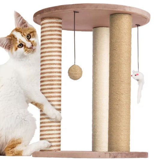 Tan and Cream 3 Pole Cat Scratching Post with Perch