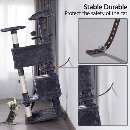 54In Cat Tree Tower Condo with Scratching Post for Kittens Pet House Furniture