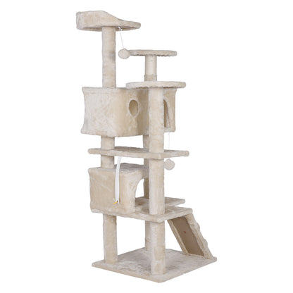 55'' Cat Tree Condo Scratching Post Sturdy Cat Activity Center Light Beige