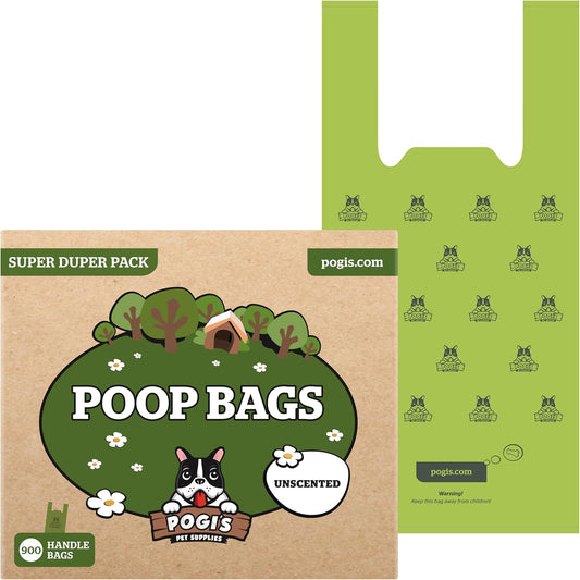Pogi'S Dog Poop Bags with Handles Bulk - 900 Unscented Doggy Poop Bags with Easy-Tie Handles - Leak-Proof, Ultra Thick Poop Bags for Dogs, Cat Poop Bags