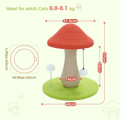 Mushroom Cat Scratching Post, Cat Scratcher Cute with 100% Sisal Covered Scratching Post & Pompoms Cat Toy, Mushroom Cat Post
